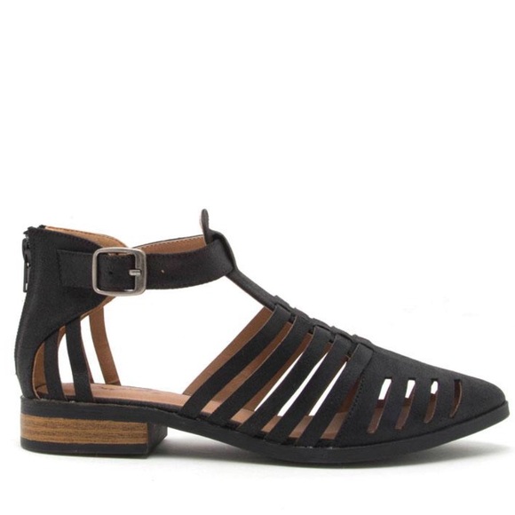 Qupid Shoes - Last 1! Qupid Black Tuxedo caged pointy toe flats